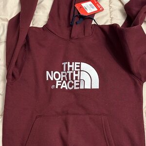 The North Face Burgundy Hoodie with White Logo